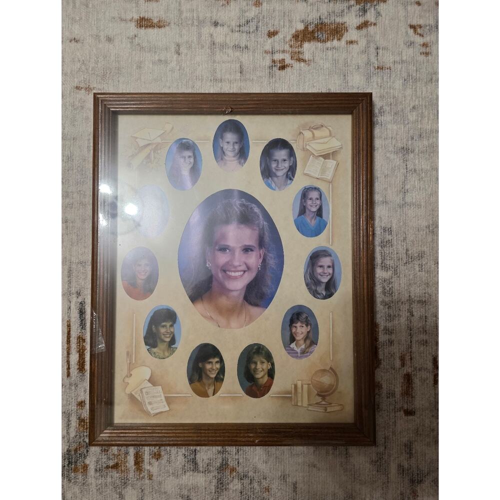 Vintage School Years Collage Picture Brown Wood Multi-Photo Wall Frame 80s NEW!